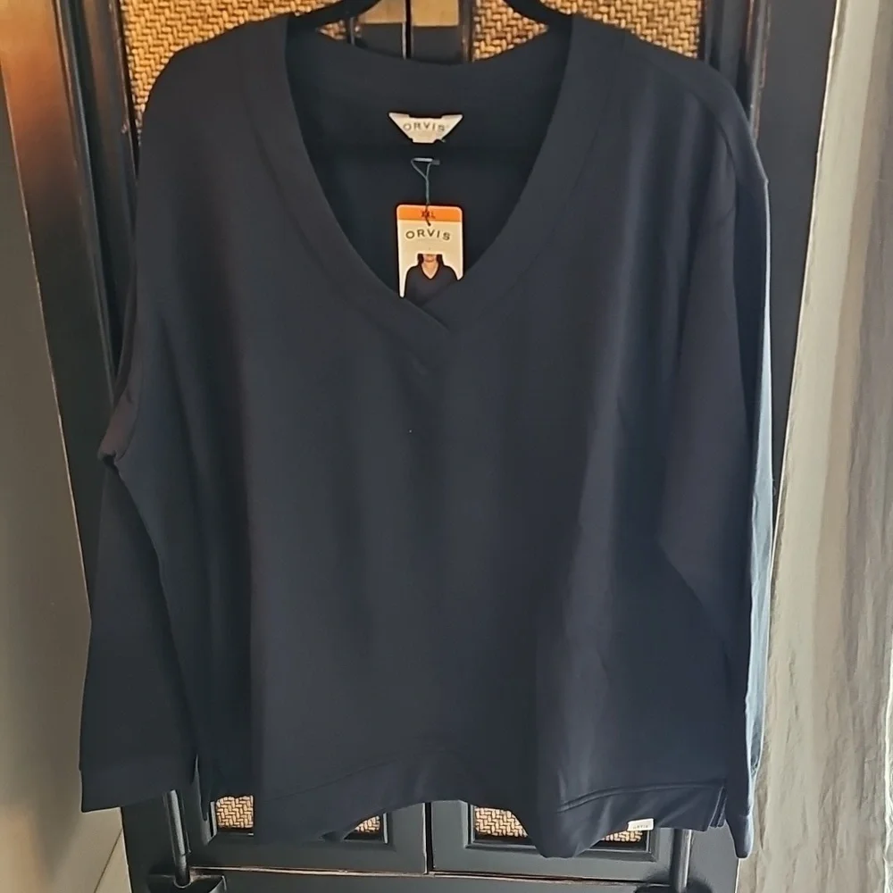 Women's Navy V-Neck Sweatshirt from Orvis - Picture 3 of 7